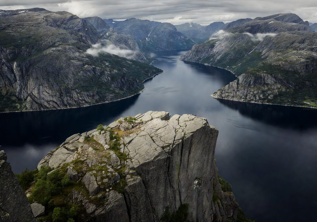 Preikestolen Pulpit Rock overlooking the deep Lysefjord